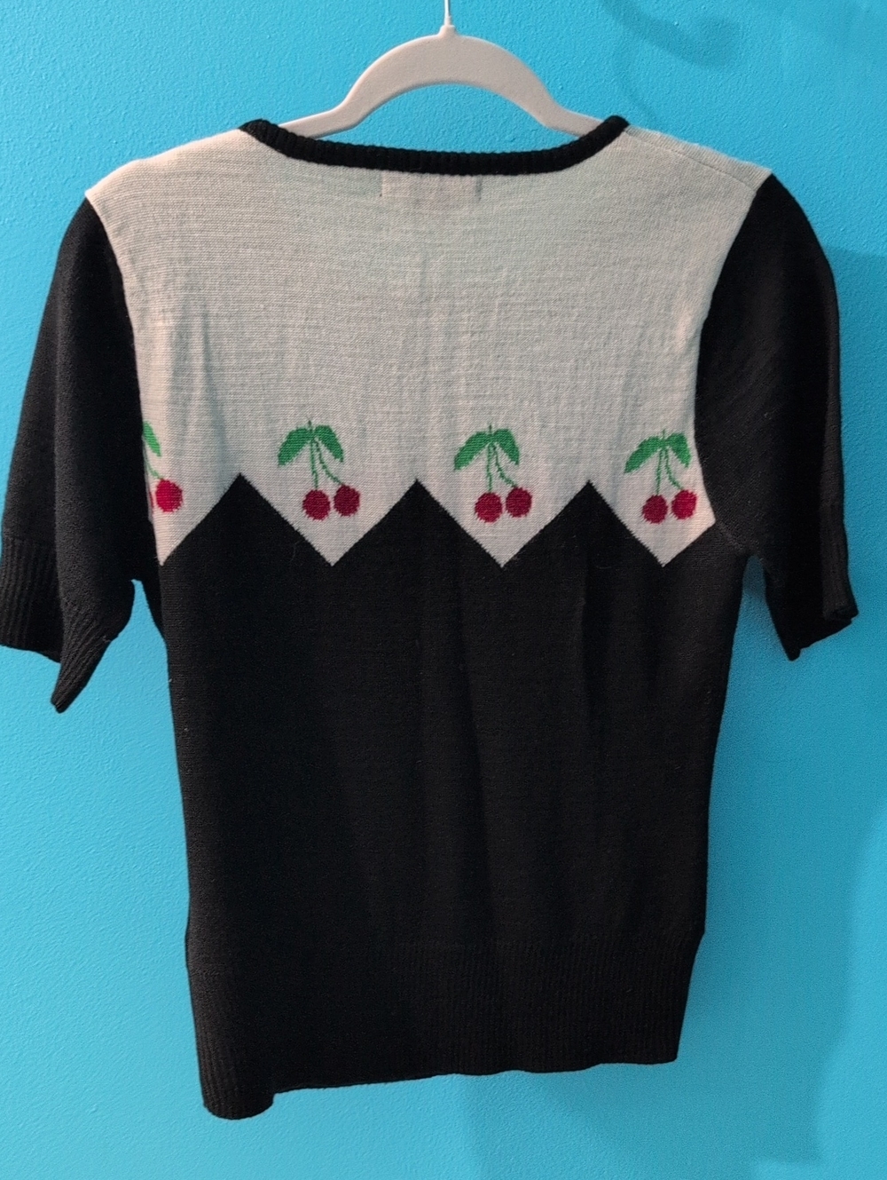 Hell Bunny Black White Cherry Short Sleeve Sweater - Picture 3 of 7